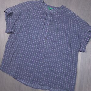 dip Gray Purple Floral Boho Short Sleeve Button Top 3X